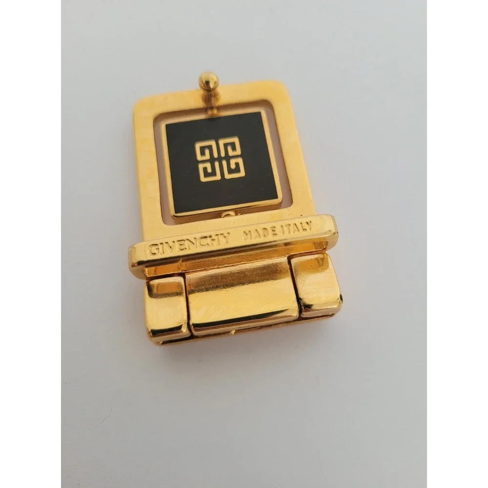 Givenchy Vintage Belt Buckle Gold Black Tone Logo Slim 1
